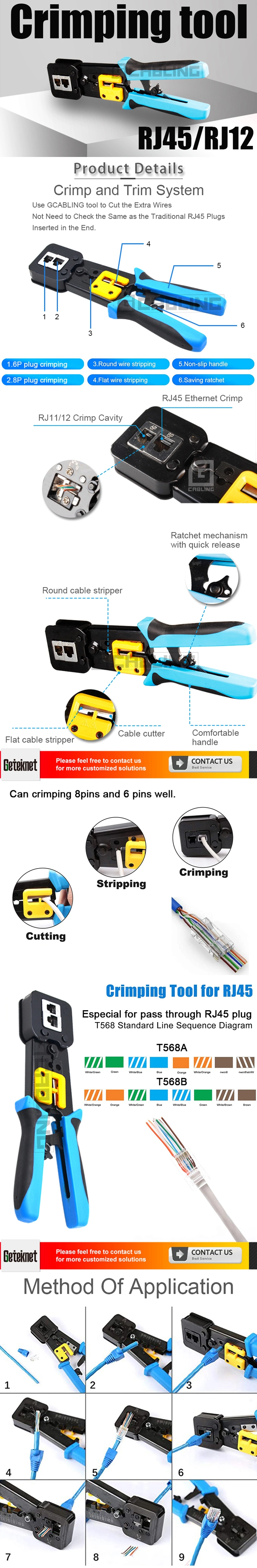 Gcabling Networking Tool Self-Adjusting Cable Cutter Crimper Inserter Tool Network Hand Cutting Crimping Pliers