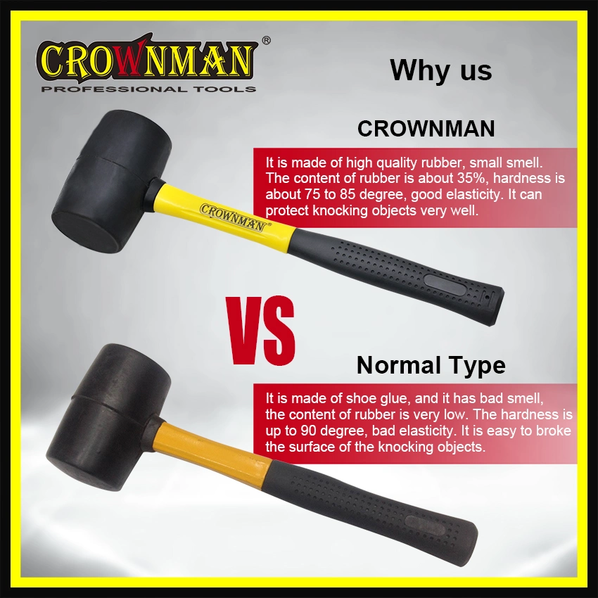 Crownman 8oz/12oz/16oz/24oz/32oz Black Rubber Mallet with Fiberglass Handle